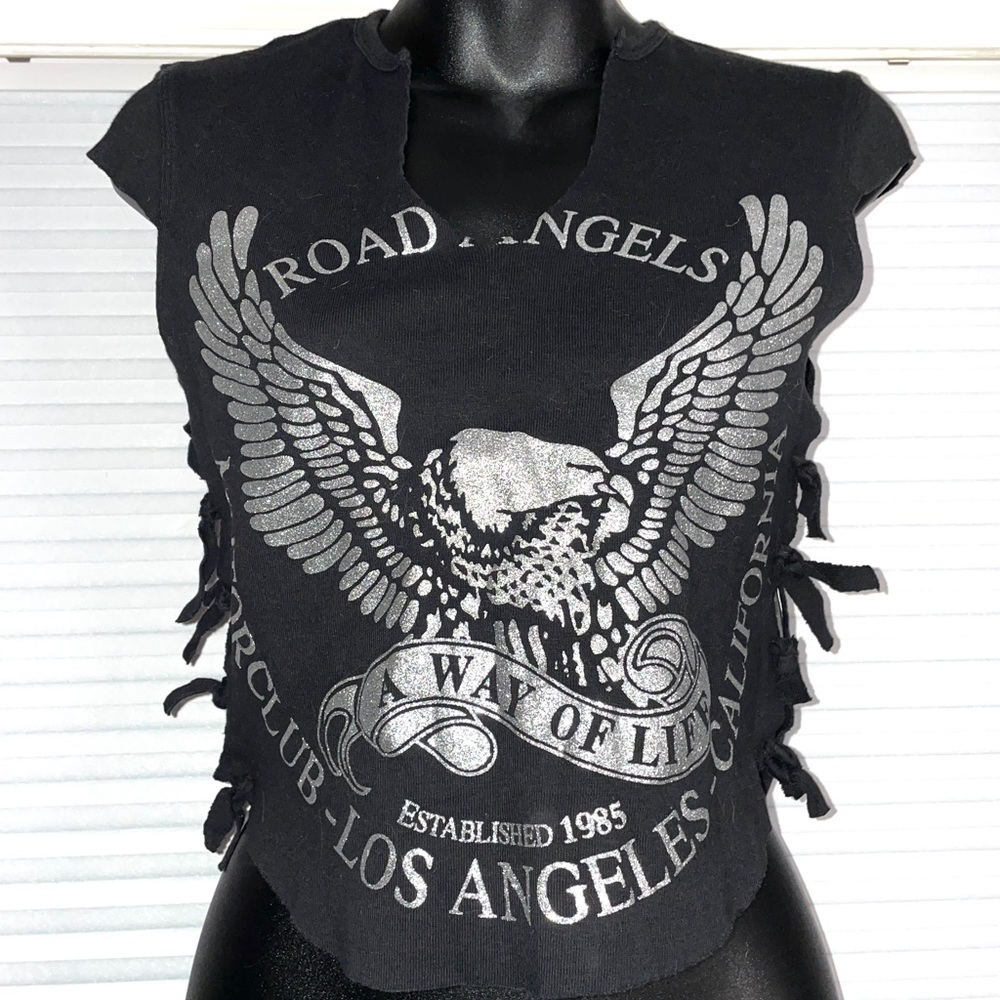 JNCO Made in Russia vintage glitter eagle biker cropped shirt women’s small